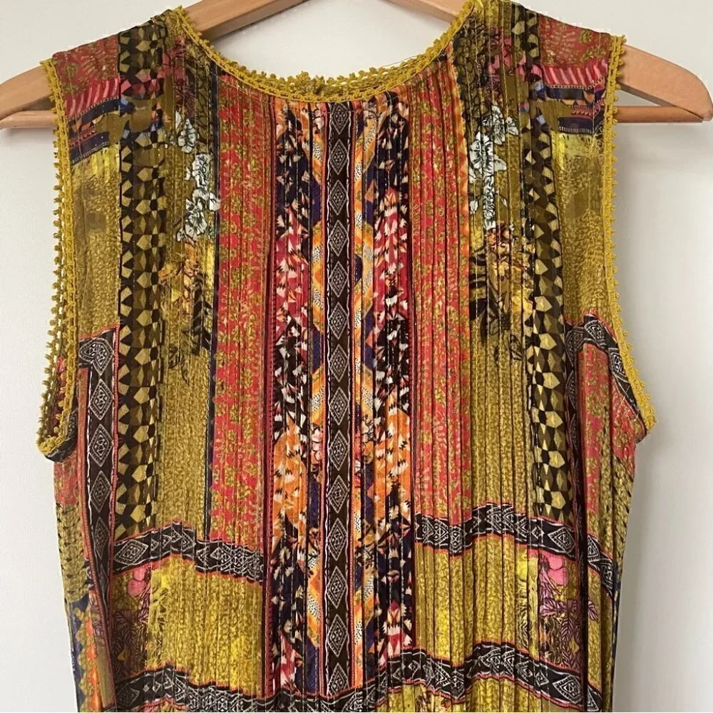 SOLD Anthropologie Citron Maxi Dress Bhanuni by Jyoti with Tassels, Size XS - Picture 10 of 16